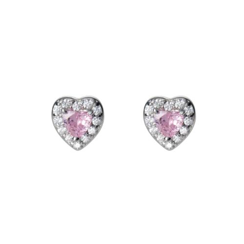 925 Sterling Silver Stud Earring, Heart, platinum plated, different size for choice & for woman & with rhinestone, Sold By Pair