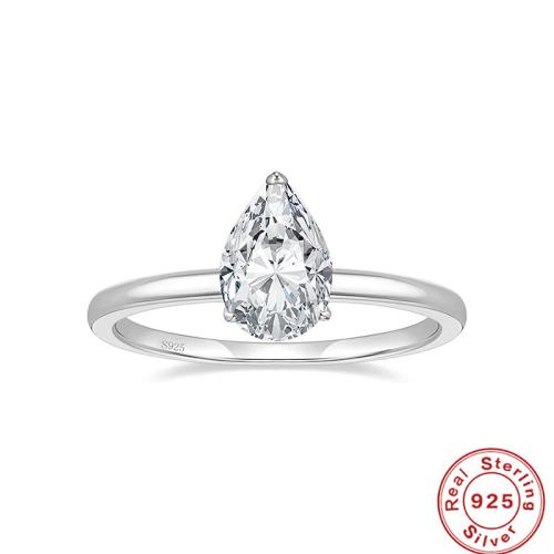 925 Sterling Silver Finger Ring, Pear, platinum plated, different size for choice & micro pave cubic zirconia & for woman, US Ring Size:7-9, Sold By PC