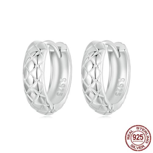 925 Sterling Silver Huggie Hoop Earring, platinum plated, fashion jewelry & for woman, 13x4mm, Inner Diameter:Approx 10mm, Sold By Pair