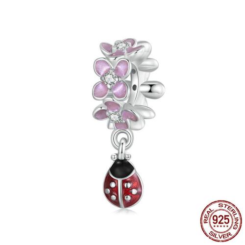 Cubic Zirconia Micro Pave 925 Sterling Silver Pendant Ladybug platinum plated DIY & micro pave cubic zirconia & enamel Approx 4.5mm Sold By PC