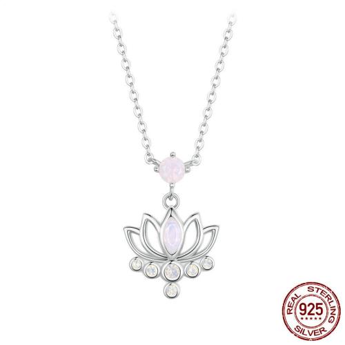 925 Sterling Silver Necklace with Opal with 1.97inch extender chain Lotus platinum plated oval chain & for woman & hollow Length Approx 15.75 Inch Sold By PC