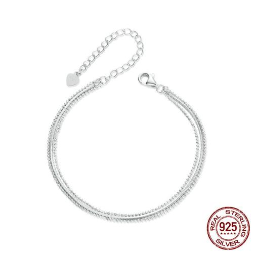 Argent sterling 925 bracelet, avec 1.97inch chaînes de rallonge, Plaqué de platine, trois couches & chaîne serpent & pour femme, Longueur:Environ 6.3 pouce, Vendu par PC