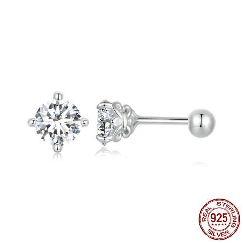 925 Sterling Silver Stud Earring, with Moissanite, platinum plated, fashion jewelry & for woman, 5x5mm, Sold By Pair