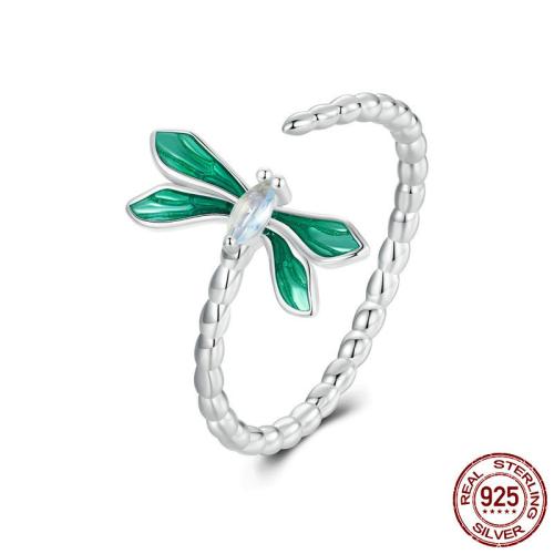925 Sterling Silver Cuff Finger Ring, with Opal, Dragonfly, platinum plated, for woman & enamel, US Ring Size:6-8, Sold By PC