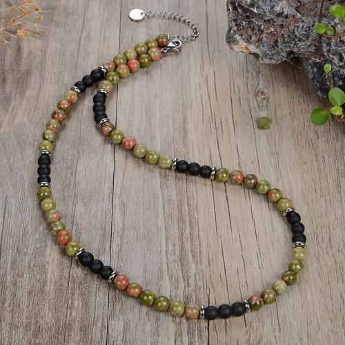 Natural Gemstone Necklace, Natural Stone, with 304 Stainless Steel, fashion jewelry & Unisex, more colors for choice, Length:Approx 45 cm, Sold By PC