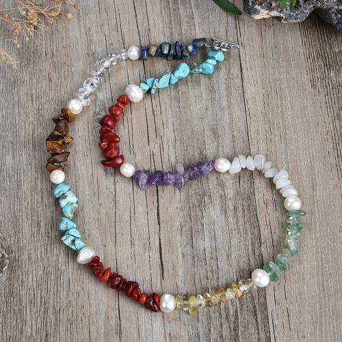 Natural Gemstone Necklace, Natural Stone, with Freshwater Pearl & Crystal & 304 Stainless Steel, fashion jewelry & Unisex, more colors for choice, Length:Approx 45 cm, Sold By PC