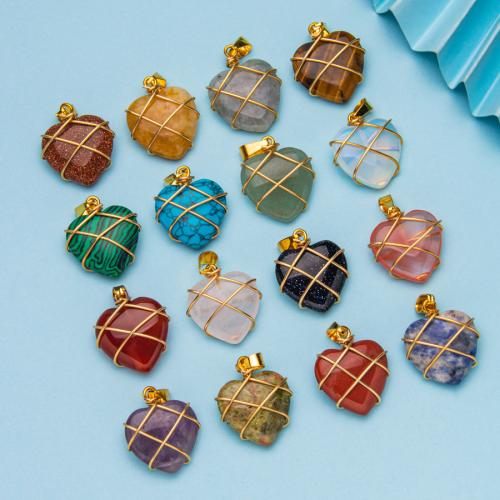 Gemstone Pendants Jewelry with Brass & Iron Heart gold color plated fashion jewelry & DIY 20mm Sold By PC