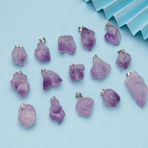 Quartz Gemstone Pendants, Amethyst, irregular, fashion jewelry & DIY, purple, Length about 10-20mm, Sold By PC