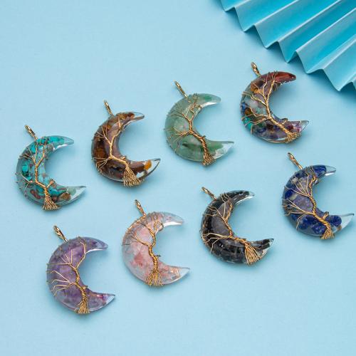 Gemstone Pendants Jewelry with Resin & Brass Moon gold color plated fashion jewelry & DIY 20mm Sold By PC