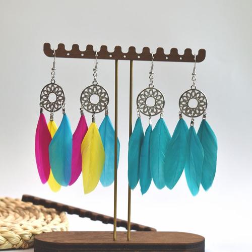 Fashion Feather Earring with Zinc Alloy silver color plated fashion jewelry & for woman Sold By Pair