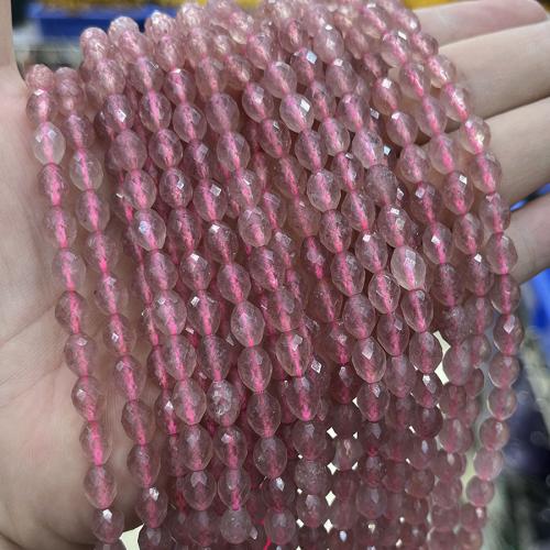 Natural Quartz Jewelry Beads Strawberry Quartz Oval fashion jewelry & DIY & faceted pink Length about 6.5-7.5mm Sold Per Approx 38 cm Strand