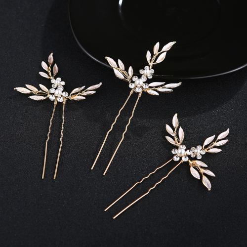 Hair Stick Zinc Alloy with Plastic Pearl handmade three pieces & for woman & with rhinestone silver color Sold By Bag
