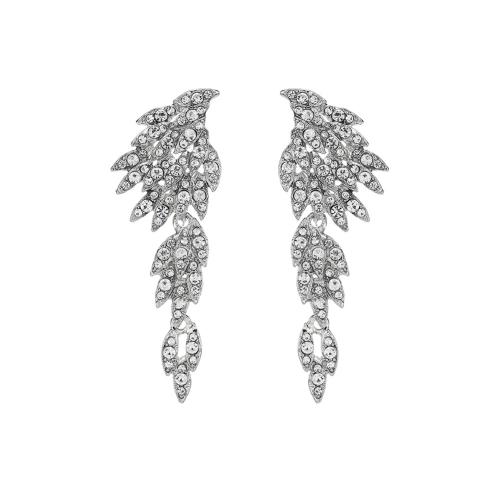 Boucles d'oreilles en alliage de zinc, bijoux de mode & pour femme & avec strass, argent, 25x70mm, Vendu par paire