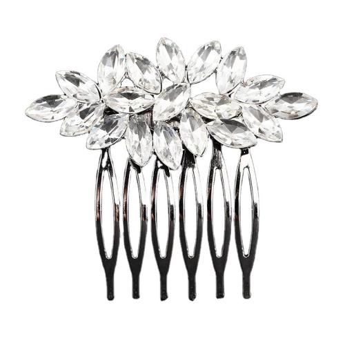 Decorative Hair Combs, Tibetan Style, fashion jewelry & for woman & with rhinestone, silver color, 55x50mm, Sold By PC