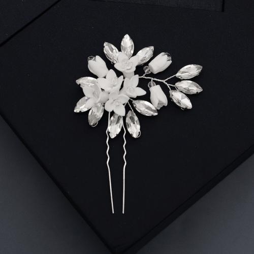 Hair Stick Zinc Alloy with Resin fashion jewelry & for woman & with rhinestone silver color Sold By PC