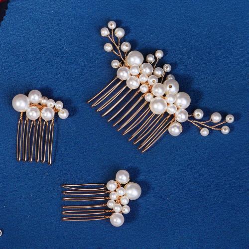 Accessoires pour cheveux mixtes, alliage de zinc, avec perle de plastique, trois pièces & bijoux de mode & pour femme, doré, Vendu par fixé