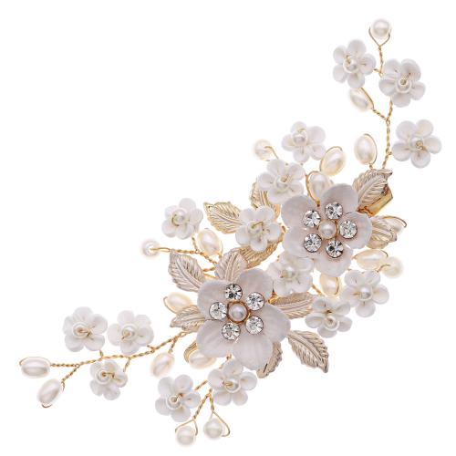 Alligator Hair Clip Zinc Alloy with Polymer Clay & Plastic Pearl fashion jewelry & for woman & with rhinestone golden Sold By PC