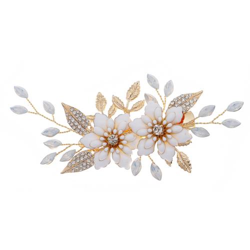 Alligator Hair Clip, Tibetan Style, with Brass, fashion jewelry & for woman & with rhinestone, golden, 120x55mm, Sold By PC
