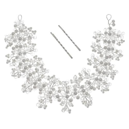 Stirnband, Zinklegierung, mit Kristall & Kunststoff Perlen, Modeschmuck & für Frau, Silberfarbe, verkauft von Strang