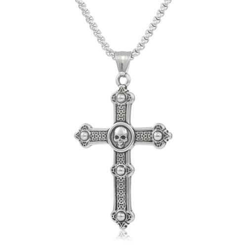 Stainless Steel Jewelry Necklace, 304 Stainless Steel, Cross, polished, fashion jewelry & different styles for choice & for man, original color, 60x40mm, Length:Approx 60 cm, Sold By PC