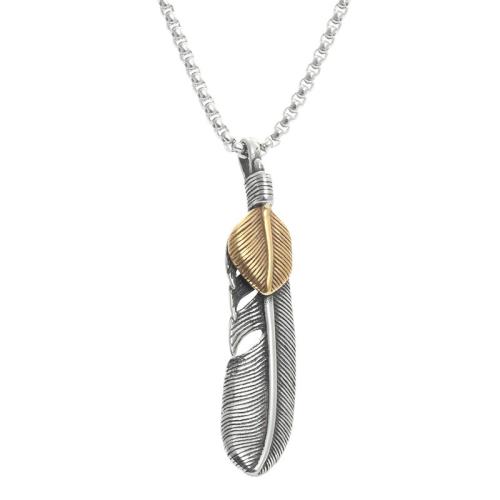 Stainless Steel Jewelry Necklace, 304 Stainless Steel, Feather, polished, fashion jewelry & different styles for choice & for man, 64x13mm, Length:Approx 60 cm, Sold By PC