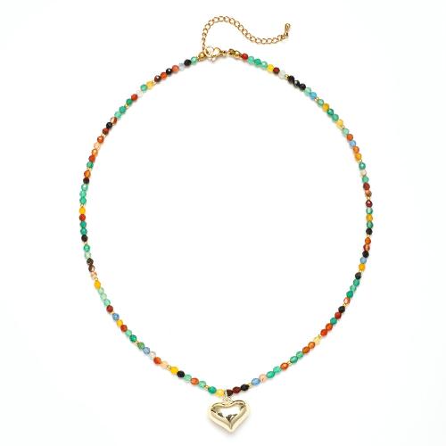 Naturstein Halskette, mit 304 Edelstahl, mit Verlängerungskettchen von 5cm, Bohemian-Stil & für Frau, keine, Länge ca. 40 cm, verkauft von PC