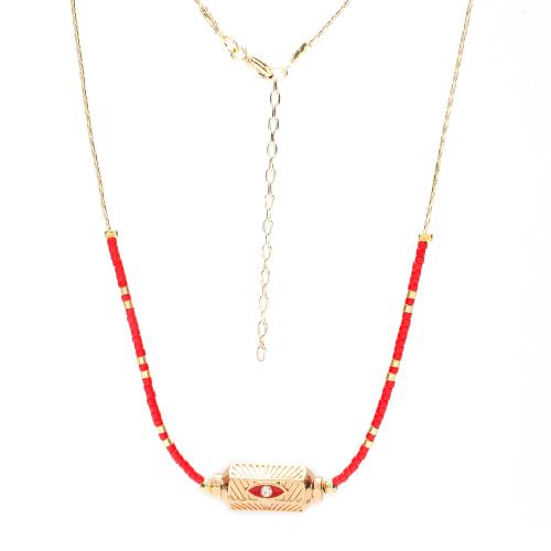 Rustfrit stål smykker halskæde, 304 rustfrit stål, med Glas Seed Beads, med 5cm extender kæde, mode smykker & for kvinde & emalje, flere farver til valg, Længde Ca. 45 cm, Solgt af PC