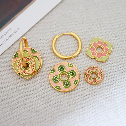 Brass Huggie Hoop Earring, gold color plated, for woman & enamel, mixed colors, nickel, lead & cadmium free, 26x18mm, Sold By Pair