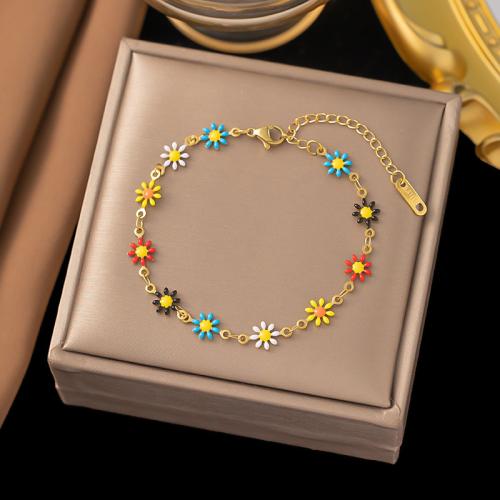 Jewelry Sets, Titanium Steel, with 5cm extender chain, Flower, gold color plated, different styles for choice & for woman & enamel, more colors for choice, nickel, lead & cadmium free, Sold By PC