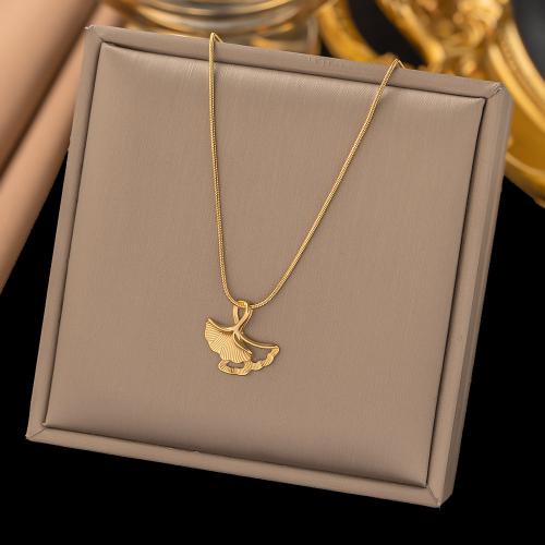 Titanium Steel Necklace, with 5cm extender chain, Ginkgo Leaf, gold color plated, for woman, Length:45 cm, Sold By PC