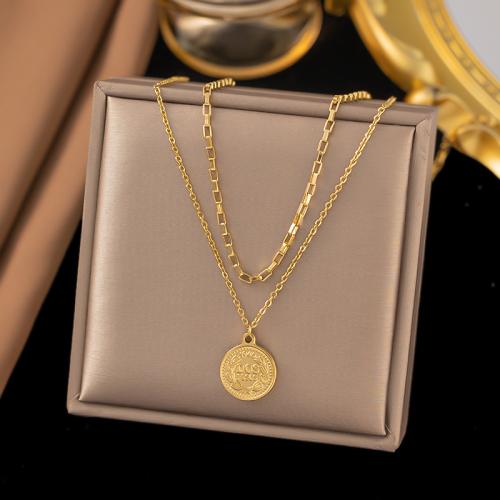 Titanium Steel Necklace Round gold color plated Double Layer & for woman Length 45 cm Sold By PC