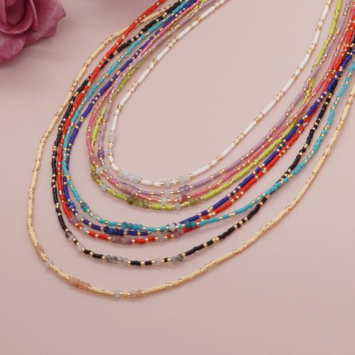 Glass Seed Beads Necklace with Gemstone Chips Adjustable & for woman Sold By PC
