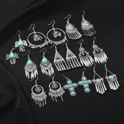 Tibetan Style Drop Earrings, with turquoise, plated, fashion jewelry & different styles for choice & for woman, Sold By Pair