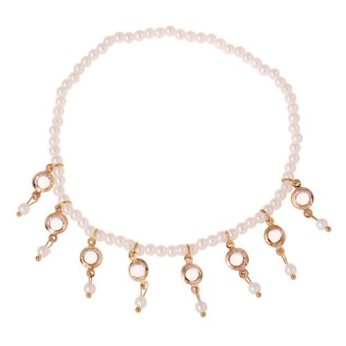 Bracelet de cheville en alliage de zinc, avec cristal & perle de plastique, bijoux de mode & pour femme, blanc, Longueur Environ 24 cm, Vendu par PC