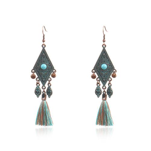 Boucles d'oreilles en alliage de zinc, avec Caddice & turquoise, Placage, bijoux de mode & style folk & pour femme, 95x21mm, Vendu par paire