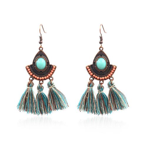 Tibetan Style Drop Earrings, with Caddice & turquoise, plated, fashion jewelry & folk style & for woman, 75x31mm, Sold By Pair