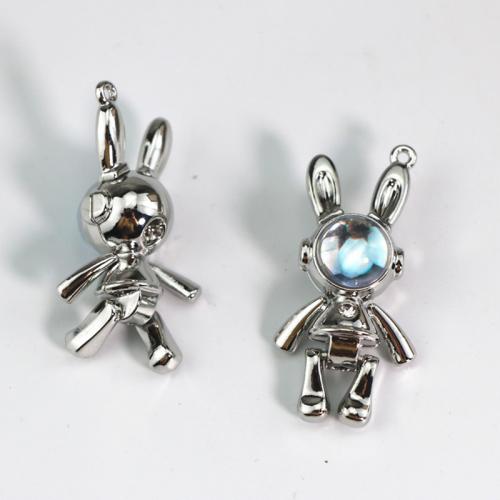 Zinc Alloy Animal Pendants with Cats Eye Rabbit plated DIY Sold By PC
