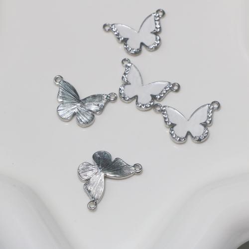 Zinklegierung Tier Anhänger, Schmetterling, plattiert, DIY & Emaille & Doppelloch, Silberfarbe, 26x18mm, verkauft von PC