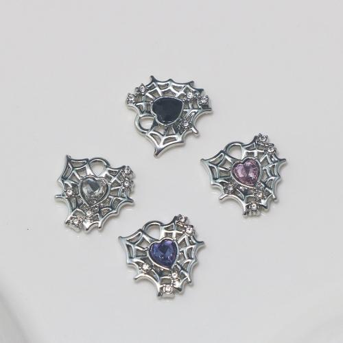 Tibetan Style Rhinestone Pendants, Spider Web, plated, DIY & with rhinestone, more colors for choice, 15x16mm, Sold By PC