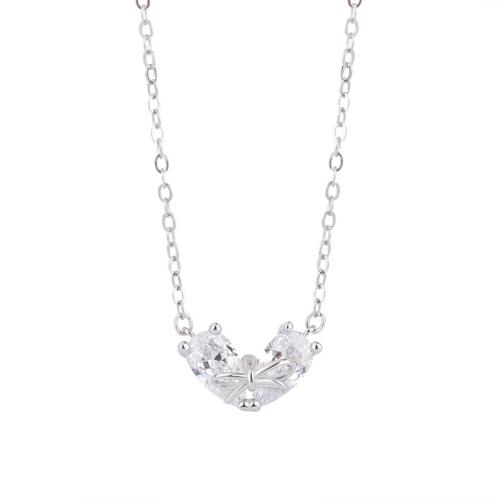 Cubic Zircon Micro Pave 925 Sterling Silver Necklace with 5CM extender chain micro pave cubic zirconia & for woman platinum color Length Approx 40 cm Sold By PC
