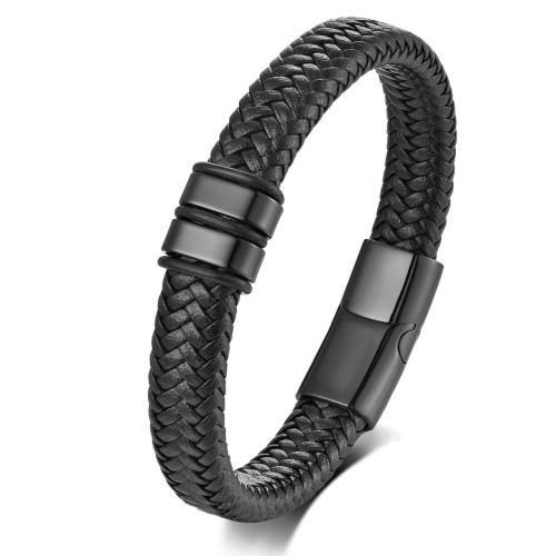PU Leather Cord Bracelets 304 Stainless Steel with Microfiber PU polished Unisex black Sold By PC