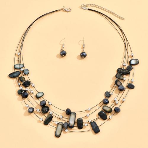 Conjuntos de joyería de aleación de zinc, pendiente & collar, con Nácar, chapado, 2 piezas & para mujer, más colores para la opción, Vendido por Set