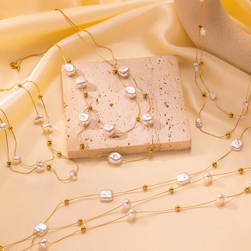 Titanstahl Halskette, mit Kunststoff Perlen, plattiert, verschiedene Stile für Wahl & für Frau, goldfarben, verkauft von PC