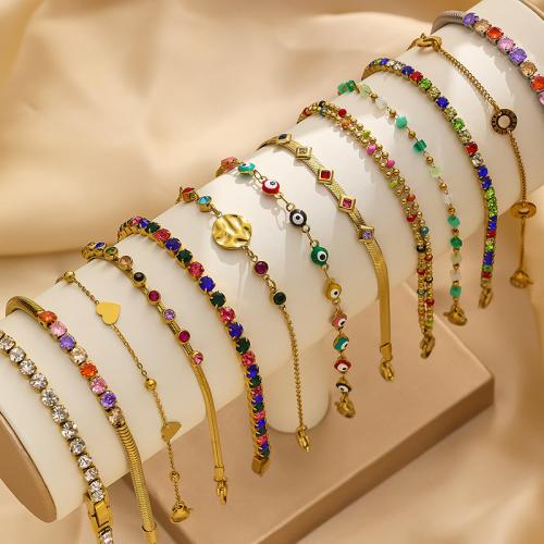 Titanium Steel Bracelet & Bangle, Bohemian style & different styles for choice & micro pave cubic zirconia & for woman, more colors for choice, Length:16 cm, Sold By PC