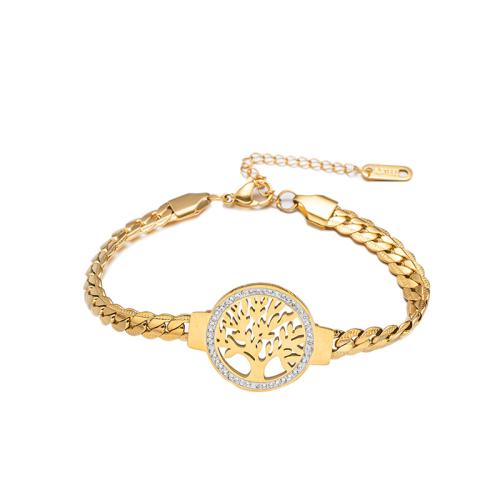 Titanium Steel Bracelet & Bangle plated micro pave cubic zirconia & for woman golden Sold By PC