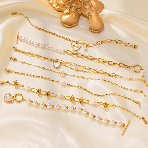 Titan Edelstahl Armband, Titanstahl, mit Weiße Muschel & Kunststoff Perlen, plattiert, verschiedene Stile für Wahl & für Frau, keine, verkauft von PC