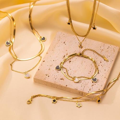 Zestawy biżuterii, Titantium stali, Powlekane, różne style do wyboru & dla kobiety & emalia, złoty, sprzedane przez PC