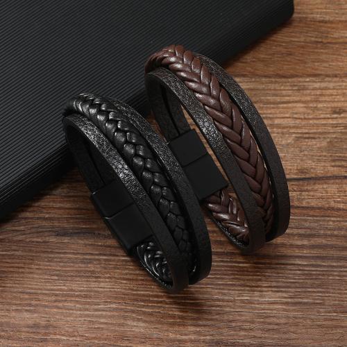 PU Leather Cord Bracelets, Tibetan Style, with Magnet & PU Leather, for man, more colors for choice, Sold By PC