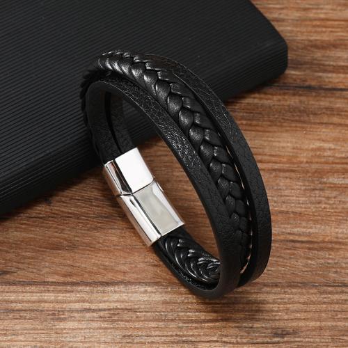 PU Leather Cord Bracelets Zinc Alloy with Magnet & PU Leather plated for man Sold By PC