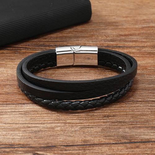 PU Leather Cord Bracelets Zinc Alloy with PU Leather for man black Sold By PC